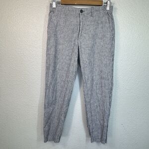 Uniqlo Pants Women M Striped Blue Flax Ankle Tapered Coastal Travel Casual
